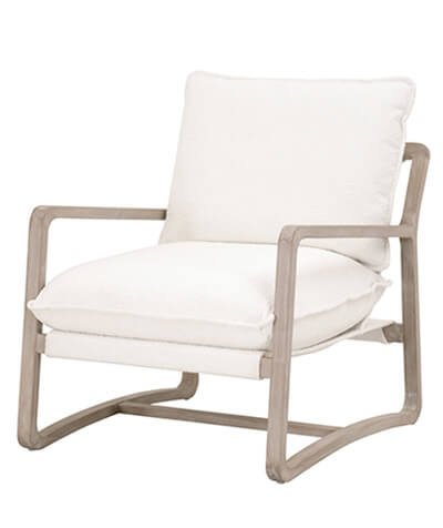 Wooden arm chair with upholstered white cushions